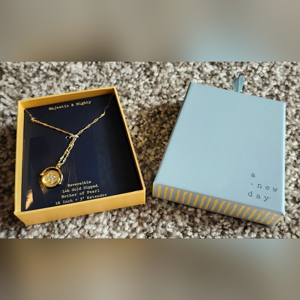 NWT A New Day Reversible "M" Initial 14k Gold Dipped Necklace